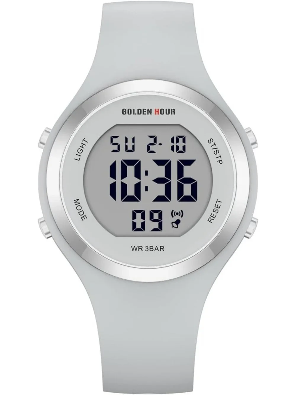 Women's Grey Waterproof Sport Digital Chronograph Silicone Strap Wrist Watches
